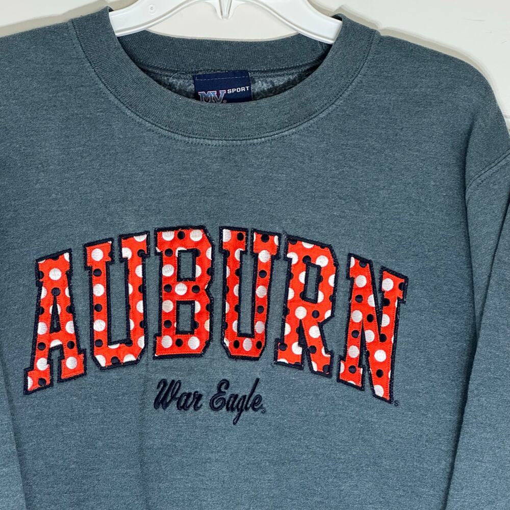 MV Sport Auburn University Sweatshirt size Small Grey Long Sleeve Spell Out Y2K